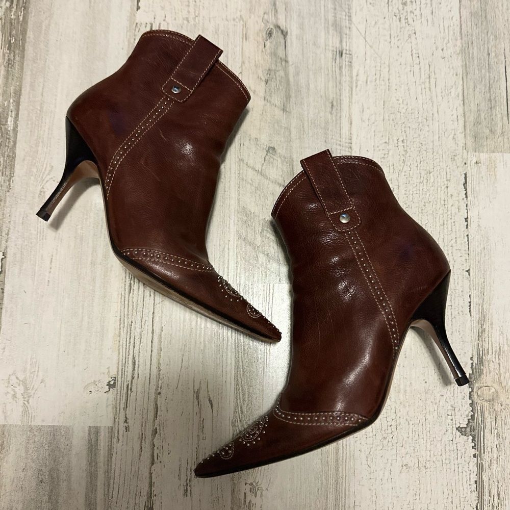 Vintage Brown Leather Heeled Boots